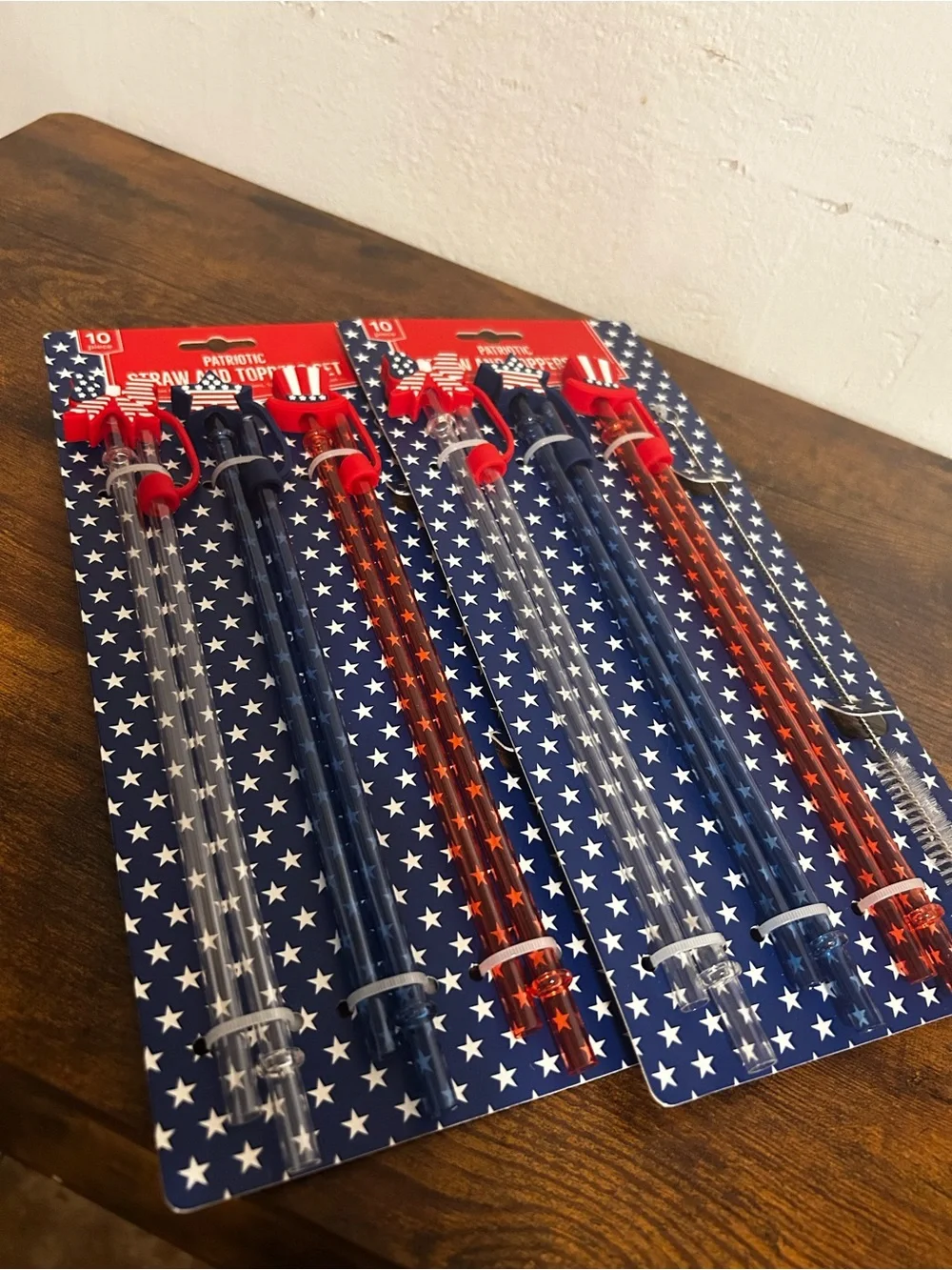 Patriotic Straw and Toppers Set - Red, White & Blue